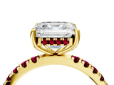 Yellow gold Asscher Cut Diamond Pave Band Solitaire Ring with Round with Garnet side stone and Prong Setting_16