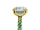 Yellow gold Asscher Cut Diamond Pave Band Solitaire Ring with Round with Green Sapphire side stone and Prong Setting_29
