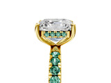 Yellow gold Asscher Cut Diamond Pave Band Solitaire Ring with Round with Green Sapphire side stone and Prong Setting_5