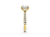 Yellow gold Asscher Cut Diamond Pave Band Solitaire Ring with Round with Moissanite side stone and Prong Setting_14