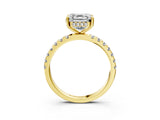 Yellow gold Asscher Cut Diamond Pave Band Solitaire Ring with Round with Moissanite side stone and Prong Setting_15