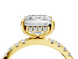 Yellow gold Asscher Cut Diamond Pave Band Solitaire Ring with Round with Moissanite side stone and Prong Setting_16