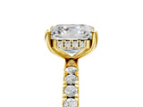 Yellow gold Asscher Cut Diamond Pave Band Solitaire Ring with Round with Moissanite side stone and Prong Setting_17
