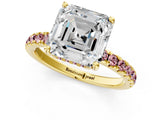Yellow gold Asscher Cut Diamond Pave Band Solitaire Ring with Round with Morganite side stone and Prong Setting_13