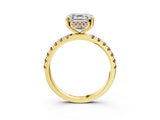 Yellow gold Asscher Cut Diamond Pave Band Solitaire Ring with Round with Morganite side stone and Prong Setting_15