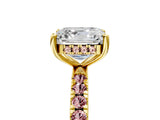 Yellow gold Asscher Cut Diamond Pave Band Solitaire Ring with Round with Morganite side stone and Prong Setting_17