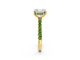 Yellow gold Asscher Cut Diamond Pave Band Solitaire Ring with Round with Peridot side stone and Prong Setting_2