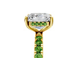 Yellow gold Asscher Cut Diamond Pave Band Solitaire Ring with Round with Peridot side stone and Prong Setting_5