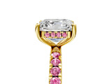 Yellow gold Asscher Cut Diamond Pave Band Solitaire Ring with Round with Pink Sapphire side stone and Prong Setting_17