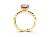 Yellow gold Asscher Cut Diamond Pave Band Solitaire Ring with Round with Ruby side stone and Prong Setting_15