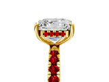 Yellow gold Asscher Cut Diamond Pave Band Solitaire Ring with Round with Ruby side stone and Prong Setting_17