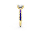 Yellow gold Asscher Cut Diamond Pave Band Solitaire Ring with Round with Tanzanite side stone and Prong Setting_2
