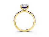 Yellow gold Asscher Cut Diamond Pave Band Solitaire Ring with Round with Tanzanite side stone and Prong Setting_3