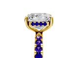 Yellow gold Asscher Cut Diamond Pave Band Solitaire Ring with Round with Tanzanite side stone and Prong Setting_5