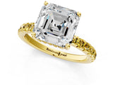 Yellow gold Asscher Cut Diamond Pave Band Solitaire Ring with Round with Yellow Sapphire side stone and Prong Setting_13