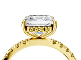 Yellow gold Asscher Cut Diamond Pave Band Solitaire Ring with Round with Yellow Sapphire side stone and Prong Setting_16