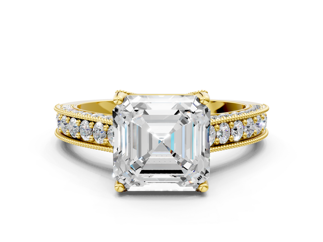 Yellow gold Asscher Cut Diamond Pave Band with Four-Prong Setting_24