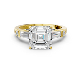 Yellow gold Asscher Cut Diamond Ring with Baguette Side Stones, Channel Set Band, and Four-Prong Setting_25