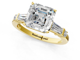 Yellow gold Asscher Cut Diamond Ring with Baguette Side Stones, Channel Set Band, and Four-Prong Setting_26