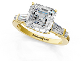Yellow gold Asscher Cut Diamond Ring with Baguette Side Stones, Channel Set Band, and Four-Prong Setting_33