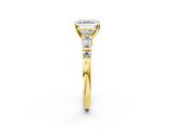 Yellow gold Asscher Cut Diamond Ring with Baguette Side Stones, Channel Set Band, and Four-Prong Setting_34