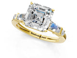 Yellow gold Asscher Cut Diamond Ring with Baguette Side Stones, Channel Set Band, and Four-Prong Setting_44