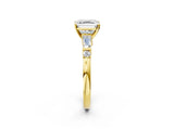 Yellow gold Asscher Cut Diamond Ring with Baguette Side Stones, Channel Set Band, and Four-Prong Setting_45