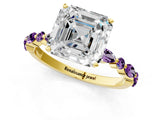 Yellow gold Asscher Cut Diamond Ring with Marquise and Round with Amethyst side stone Side Stones and Four-Prong Setting_25