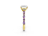 Yellow gold Asscher Cut Diamond Ring with Marquise and Round with Amethyst side stone Side Stones and Four-Prong Setting_26