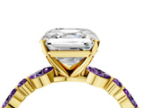 Yellow gold Asscher Cut Diamond Ring with Marquise and Round with Amethyst side stone Side Stones and Four-Prong Setting_28