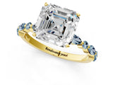 Yellow gold Asscher Cut Diamond Ring with Marquise and Round with Aquamarine side stone Side Stones and Four-Prong Setting_13