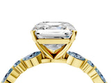 Yellow gold Asscher Cut Diamond Ring with Marquise and Round with Aquamarine side stone Side Stones and Four-Prong Setting_16