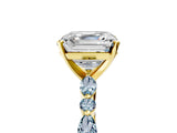Yellow gold Asscher Cut Diamond Ring with Marquise and Round with Aquamarine side stone Side Stones and Four-Prong Setting_17