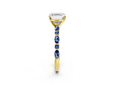Yellow gold Asscher Cut Diamond Ring with Marquise and Round with Blue Sapphire side stone Side Stones and Four-Prong Setting_38