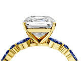 Yellow gold Asscher Cut Diamond Ring with Marquise and Round with Blue Sapphire side stone Side Stones and Four-Prong Setting_40