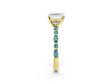Yellow gold Asscher Cut Diamond Ring with Marquise and Round with Blue Topaz side stone Side Stones and Four-Prong Setting_26