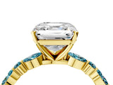 Yellow gold Asscher Cut Diamond Ring with Marquise and Round with Blue Topaz side stone Side Stones and Four-Prong Setting_28
