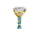 Yellow gold Asscher Cut Diamond Ring with Marquise and Round with Blue Topaz side stone Side Stones and Four-Prong Setting_29