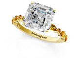 Yellow gold Asscher Cut Diamond Ring with Marquise and Round with Citrine side stone Side Stones and Four-Prong Setting_13
