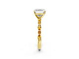 Yellow gold Asscher Cut Diamond Ring with Marquise and Round with Citrine side stone Side Stones and Four-Prong Setting_14