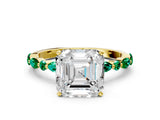 Yellow gold Asscher Cut Diamond Ring with Marquise and Round with Emerald side stone Side Stones and Four-Prong Setting_48