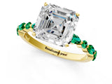 Yellow gold Asscher Cut Diamond Ring with Marquise and Round with Emerald side stone Side Stones and Four-Prong Setting_49