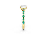 Yellow gold Asscher Cut Diamond Ring with Marquise and Round with Emerald side stone Side Stones and Four-Prong Setting_50