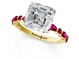 Yellow gold Asscher Cut Diamond Ring with Marquise and Round with Garnet side stone Side Stones and Four-Prong Setting_25