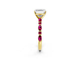 Yellow gold Asscher Cut Diamond Ring with Marquise and Round with Garnet side stone Side Stones and Four-Prong Setting_26