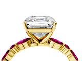Yellow gold Asscher Cut Diamond Ring with Marquise and Round with Garnet side stone Side Stones and Four-Prong Setting_28