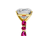 Yellow gold Asscher Cut Diamond Ring with Marquise and Round with Garnet side stone Side Stones and Four-Prong Setting_29