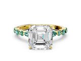 Yellow gold Asscher Cut Diamond Ring with Marquise and Round with Green Sapphire side stone Side Stones and Four-Prong Setting_12