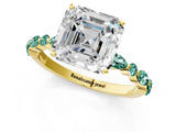 Yellow gold Asscher Cut Diamond Ring with Marquise and Round with Green Sapphire side stone Side Stones and Four-Prong Setting_13
