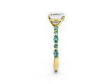 Yellow gold Asscher Cut Diamond Ring with Marquise and Round with Green Sapphire side stone Side Stones and Four-Prong Setting_14